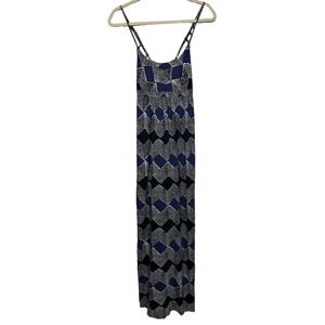 Loft Women's Medium Abstract Print Sleeveless Maxi Dress Black Blue Summer 16x48